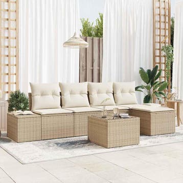 vidaXL Tuin Sofa Set 6 st Beige poly rattan, Verzenden, Nieuw, Rotan, 6 zitplaatsen