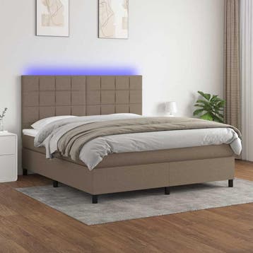 vidaXL Boxspring met matras en LED stof taupe 180x200 cm, Eenpersoons, Verzenden, Nieuw, 80 cm