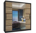 Kledingkast zwart licht eiken 158 cm breed met spiegel en..., Huis en Inrichting, Kasten | Kledingkasten, Met lade(s), 150 tot 200 cm