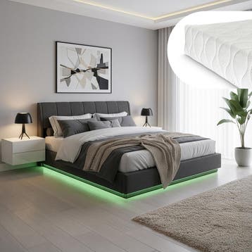 Tweepersoonsbed Tröstiar met matras en LED 180x200 cm zwart, Verzenden, Nieuw