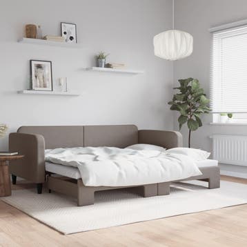 vidaXL Slaapbank met onderschuifbed 90x200 cm stof taupe, 90 cm, Eenpersoons, Verzenden, Nieuw