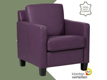 Leren fauteuil Smart - Toledo Aubergine (paars) - Poten, Huis en Inrichting, Fauteuils, Nieuw, Ophalen of Verzenden, Bohemian, Eigentijds, Modern, Retro