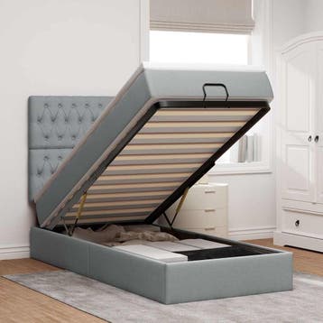 vidaXL Ottoman bed met matras en LEDs 90x190cm stof, 90 cm, Eenpersoons, Verzenden, Nieuw