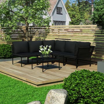 vidaXL 6-delige Loungeset met kussens PVC zwart, Tuin en Terras, Verzenden, Nieuw, Kunststof, Loungeset
