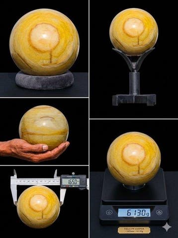 Grote 6,13 kg gele jaspisbol - India - 165 mm Bol - Hoogte: