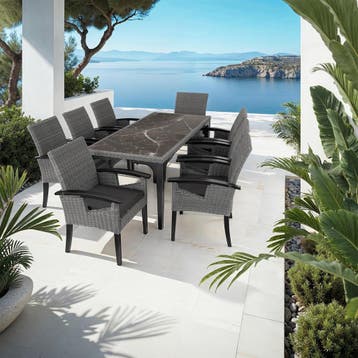 Wicker tafel Foggia met 8 stoelen Rosarno - grijs, Verzenden, Nieuw