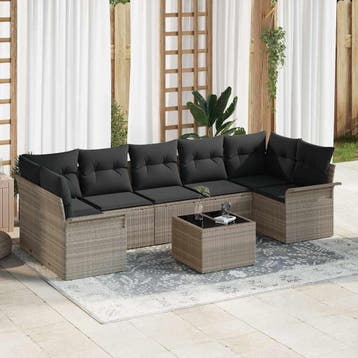 vidaXL Tuin Sofa Set 8 st Licht Grijs en Donker Grijs poly, Verzenden, Nieuw, Rotan, 8 zitplaatsen