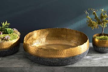 Handgemaakte decoratieve kom ORIENT 52cm goud met patina in, Huis en Inrichting, Ophalen of Verzenden, Nieuw