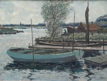 Willem Witjens (1884-1962) - Riviergezicht met Roeiboten -