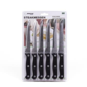 Benson Steakmessenset - RVS - Gekarteld Lemmet - Zwart -..., Ophalen of Verzenden, Nieuw