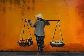 TA Duy Tung - La marchande 80 120 cm, Antiek en Kunst