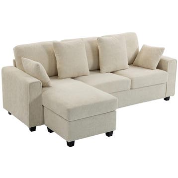 Hoekbank Met Omkeerbare Chaise Longue, 3-zits Bank Met Fluwe, Verzenden, Nieuw