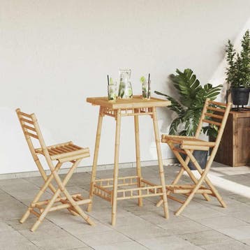 vidaXL 3-delige Barset voor buiten opvouwbaar bamboe, Verzenden, Nieuw, Hout, 2 zitplaatsen
