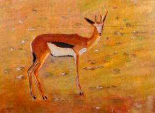Acryl op doek, Maya Wildevuur, Springbokje, 1994, Antiek en Kunst