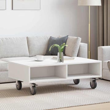 vidaXL Bijzettafel met wielen Wit 90 x 50 x 30 cm Bewerkt, Huis en Inrichting, 50 tot 100 cm, Verzenden, Nieuw, 50 tot 100 cm