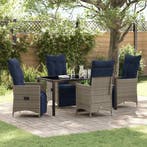 vidaXL Tafel en stoelen set met kussen 5 pcs Grijs PE Rattan, Verzenden, Nieuw, 5 zitplaatsen