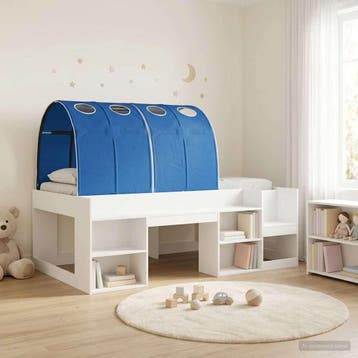 vidaXL Bedframe met tunnel met plank 3 st Wit en Blauw, Verzenden, Nieuw, Wit, Hout