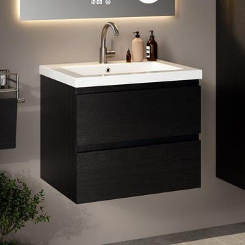 2dekans | Mirlux Badkamermeubel Zwart Eiken 60 cm - Wastafel, Huis en Inrichting, Ophalen of Verzenden, Zo goed als nieuw