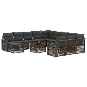 vidaXL Tuinbankenset 13 pcs Grijs poly rattan, Verzenden, Nieuw, 3 zitplaatsen