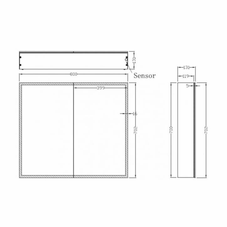 Spiegelkast Quatro Met Rand Verlichting 80X70X13 Aluminium, Huis en Inrichting, Woonaccessoires | Spiegels, Ophalen of Verzenden