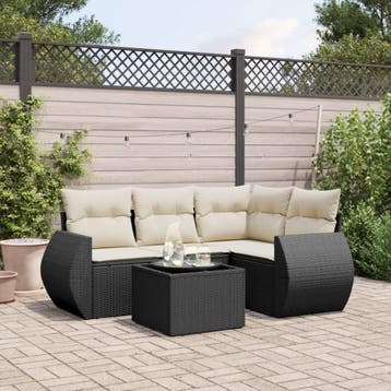 vidaXL 5-delige Loungeset met kussens poly rattan zwart, Verzenden, Nieuw, Loungeset