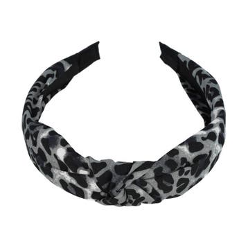 Haarband Diadeem 3cm – Knoop - Panterprint – Donkergrijs, Nieuw