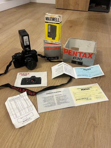 Pentax P30 + smc-A 2/50mm + Doppia Scatola, Manuali e Flash, Nieuw