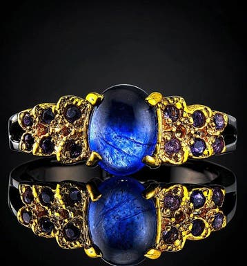 Blauwe saffierring - 925 sterlingzilver - zwarte rhodium