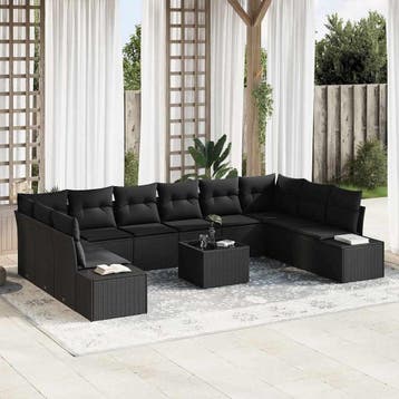 vidaXL Tuinbankenset 10 st 9-Aantal zitplaatsen Zwart, Verzenden, Nieuw, Rotan, Meer dan 8 zitplaatsen