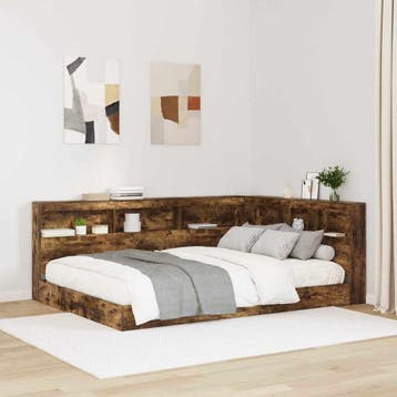 vidaXL Boekenkast Bed Gerookt eiken 160 x 200 cm Bewerkt, Verzenden, Nieuw, Bruin, Hout