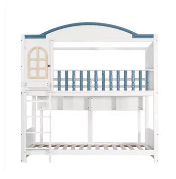 Speels stapelbed 90x200 cm – Kinderbed met dak, ladder en pl, Huis en Inrichting, Slaapkamer | Stapelbedden en Hoogslapers, Verzenden