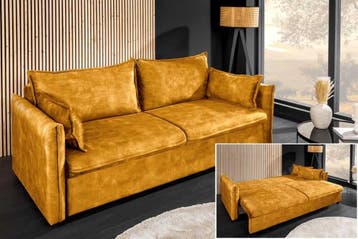 Design slaapbank APARTMENT 215cm mosterdgeel fluweel, Ophalen of Verzenden, Nieuw