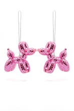 2x Hond Ballon 10 cm Hanger Spiegeltjes Roze Kerstbal Hondje, Ophalen of Verzenden, Nieuw, Feestartikel, Carnaval