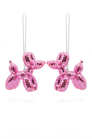 2x Hond Ballon 10 cm Hanger Spiegeltjes Roze Kerstbal Hondje, Ophalen of Verzenden, Nieuw, Feestartikel, Carnaval