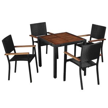 vidaXL 5-delige Tuinset poly rattan en acaciahout zwart, Verzenden, Nieuw, 4 zitplaatsen, Tuinset