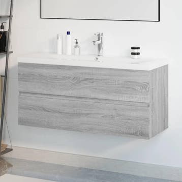 vidaXL Wastafelkast met ingebouwde wasbak bewerkt hout grijs, Verzenden, Nieuw