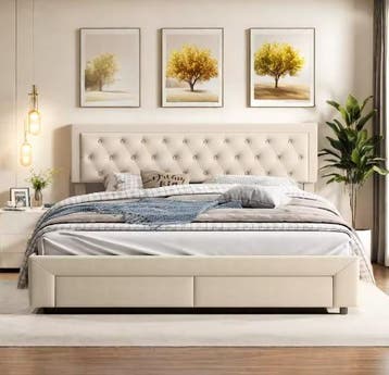 Modern Opbergbed met Fluwelen Hoofdeinde en Lades, Verzenden, Nieuw