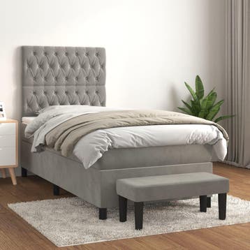 vidaXL Boxspring met matras fluweel lichtgrijs 90x190 cm, 90 cm, Eenpersoons, Verzenden, Nieuw
