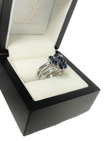 Witgouden 3-Band Ring Koningsblauw Saffier / Diamant Le Chic, Sieraden, Tassen en Uiterlijk, Ophalen, Met edelsteen, Dame, Goud