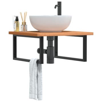 vidaXL Badkamer wandschap staal en massief beukenhout, Verzenden, Nieuw
