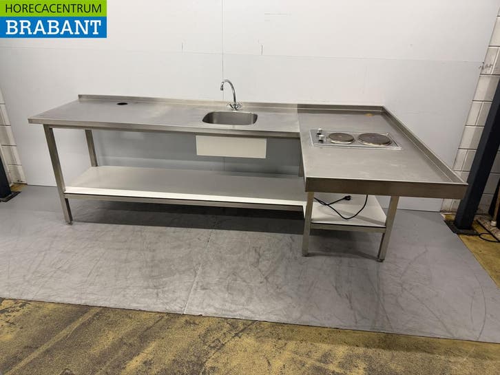 RVS Spoeltafel spoelbak met fornuis 261 x 151 cm Horeca, Zakelijke goederen, Horeca | Keukenapparatuur, Gebruikt, Ophalen of Verzenden