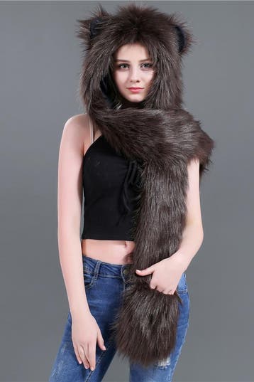 KIMU® Hood Beer Donkerbruin Muts met Oortjes en Wanten Beert, Kleding | Dames, Ophalen of Verzenden, Nieuw
