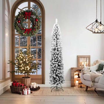 vidaXL Kunstkerstboom met sneeuw smal 180 cm PVC groen, Verzenden, Nieuw