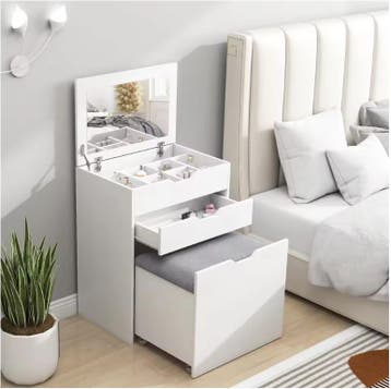 Kaptafel met Klapspiegel en Kruk – Make-up Tafel Compact, Huis en Inrichting, Tafels | Kaptafels, Verzenden, Nieuw