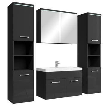 Badkamermeubel Set Paso XL 80 x 40 cm Zwart Badmeubel, Verzenden, Nieuw, Wastafelkast