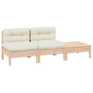 vidaXL 3-delige Loungeset met crèmekleurige kussens massief, Verzenden, Nieuw, Loungeset