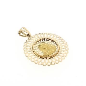 Bicolor gouden hanger met het gezicht van Maria, Ophalen of Verzenden, Gebruikt, Goud, Overige merken