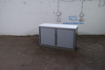 Roldeurkast donkergrijs wit topblad 120 cm 1 legbord, Gebruikt, 100 tot 150 cm, Verzenden, Minder dan 100 cm
