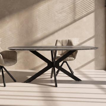*WOONWINKEL* Marmerlook Eettafel 150 Cm Deens Ovaal, Huis en Inrichting, Verzenden, Nieuw