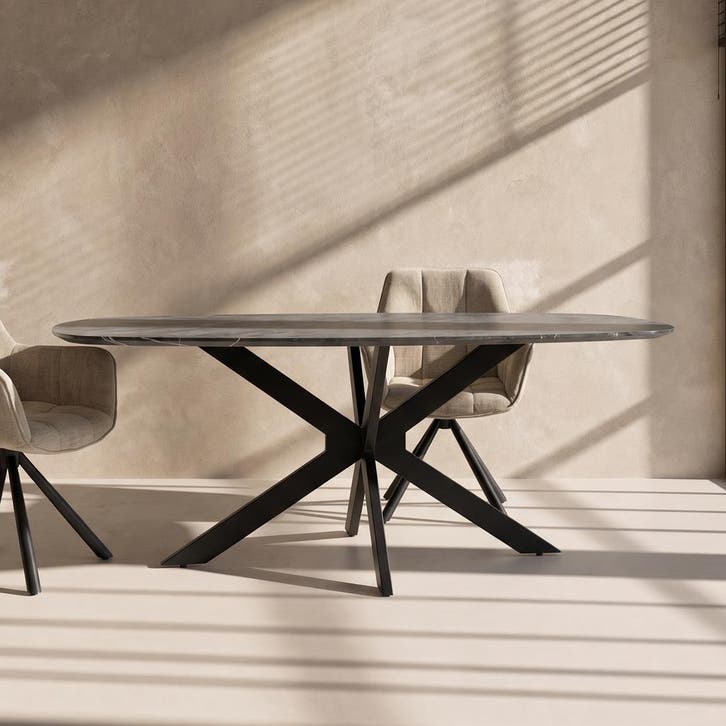 *WOONWINKEL* Marmerlook Eettafel 150 Cm Deens Ovaal, Huis en Inrichting, Tafels | Eettafels, Nieuw, Verzenden
